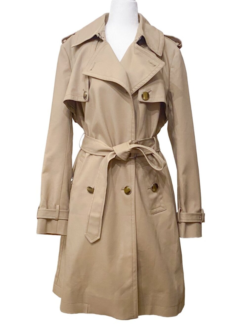 CLUB MONACO Classic Khaki Cotton Blend Trench Coat XL Fall Ralph Lauren Era